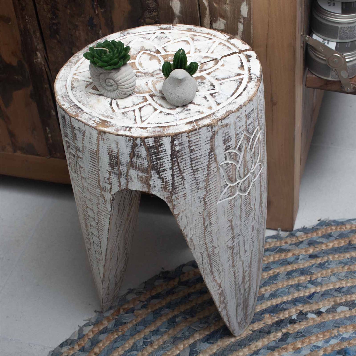 Interlocking Table/Stool set of 2 - Lrg Whitewash