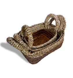 Banana Leaf & Seagrass Square Basket- Set of 3