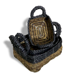 Banana Leaf & Hitam Raffia Square Basket- Set of 3