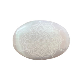 Selenite Palm Stone - Mandala Engraved