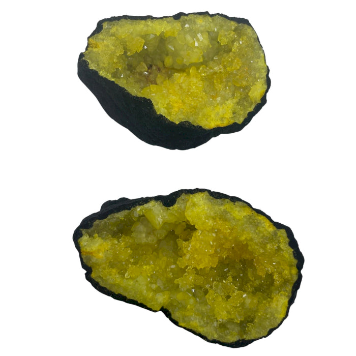 Coloured Calcite Geodes - Black Rock - Yellow