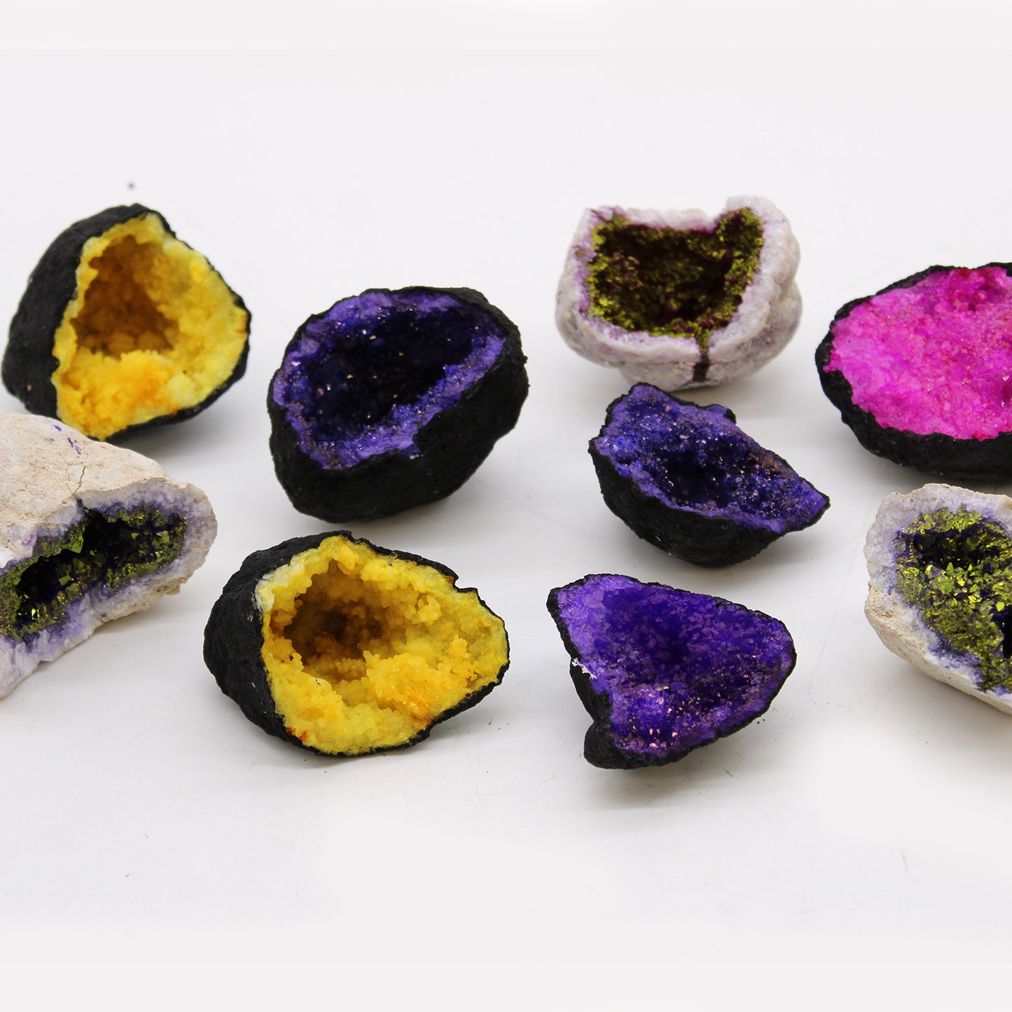 Coloured Calcite Geodes - Natural Rock - Purple & Gold