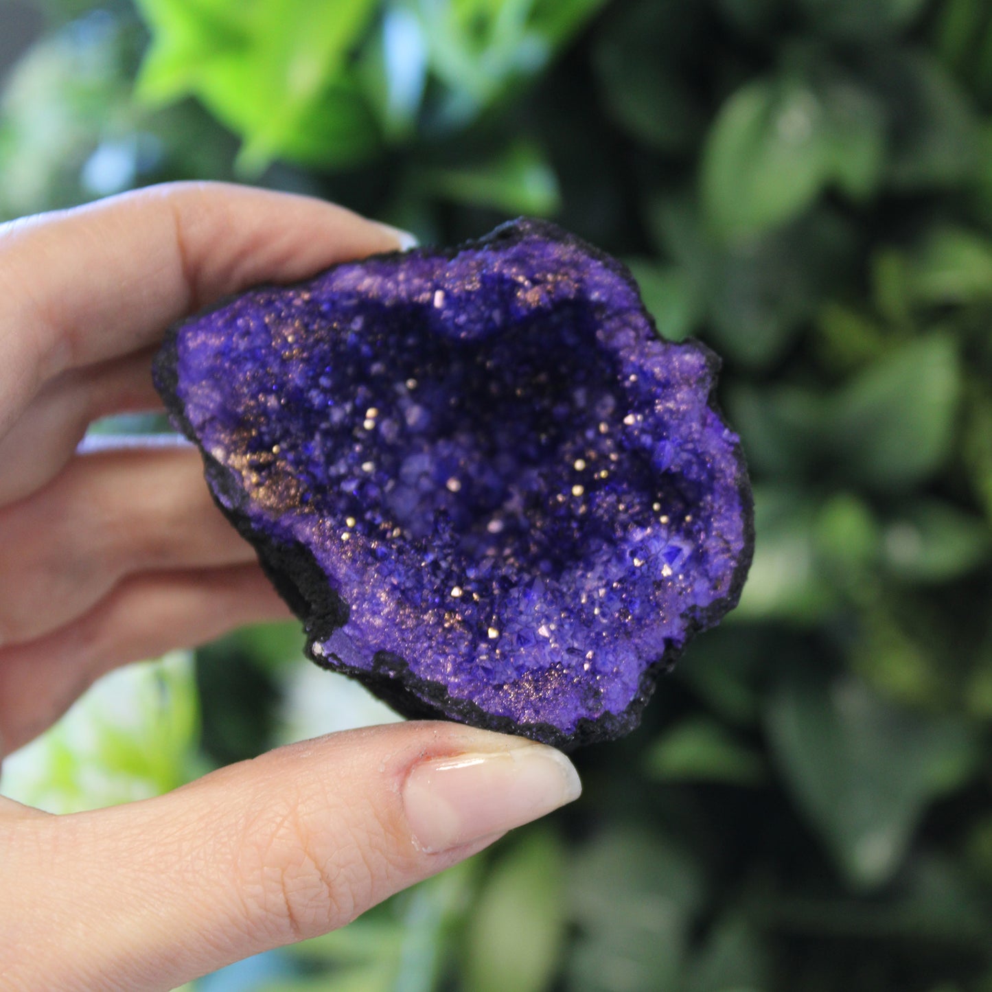 Coloured Calcite Geodes - Black Rock - Blue