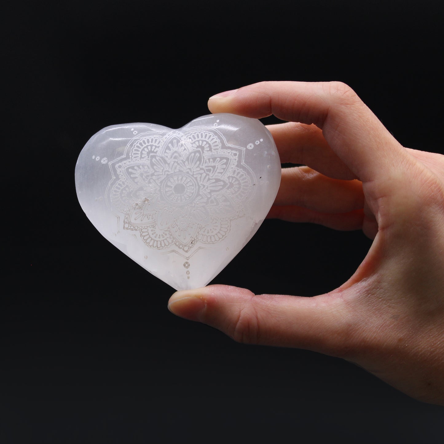 Selenite Heart - 7-8cm - Mandala Engraved