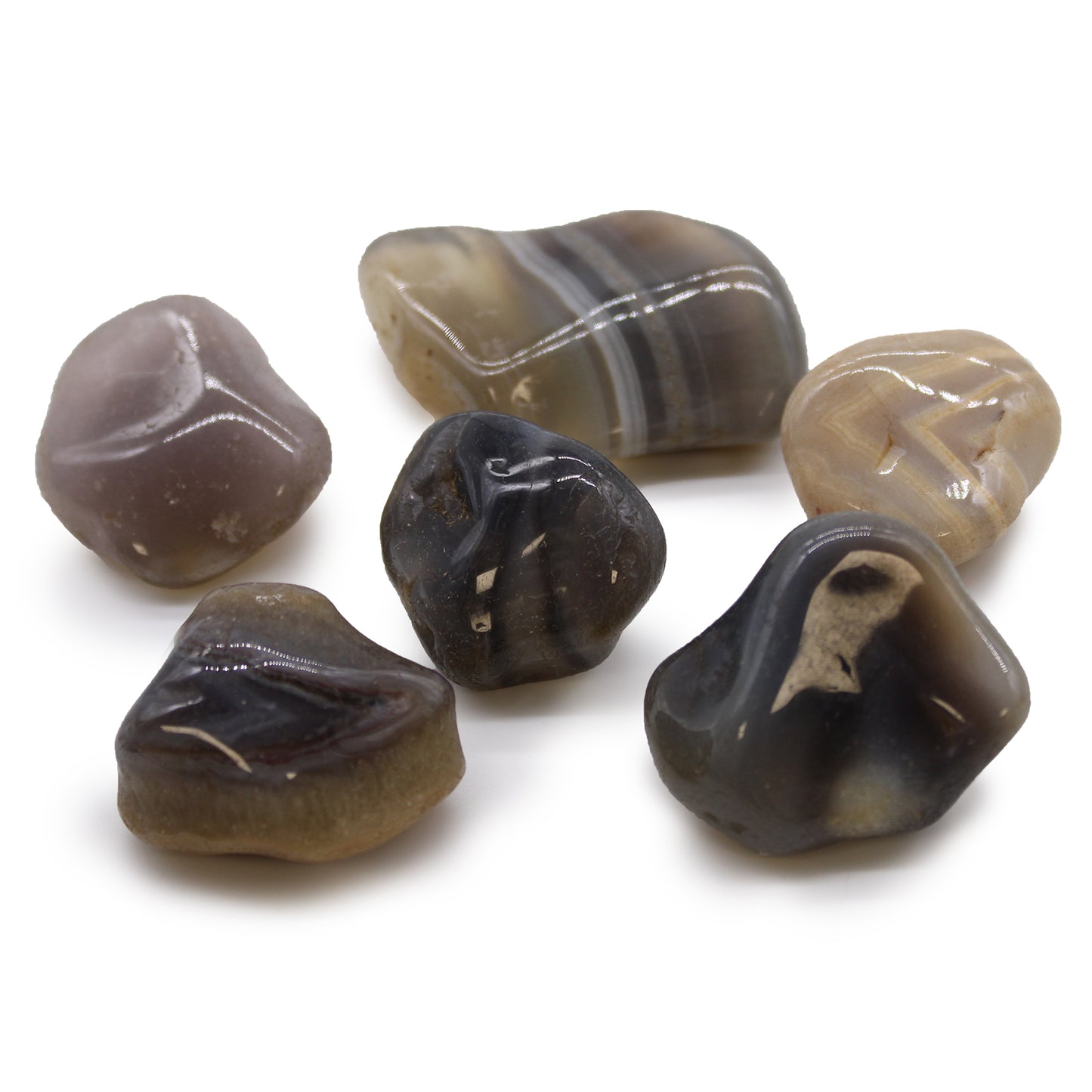 Bag of 6 Large African Tumble Stones - Grey Agate - Botswana