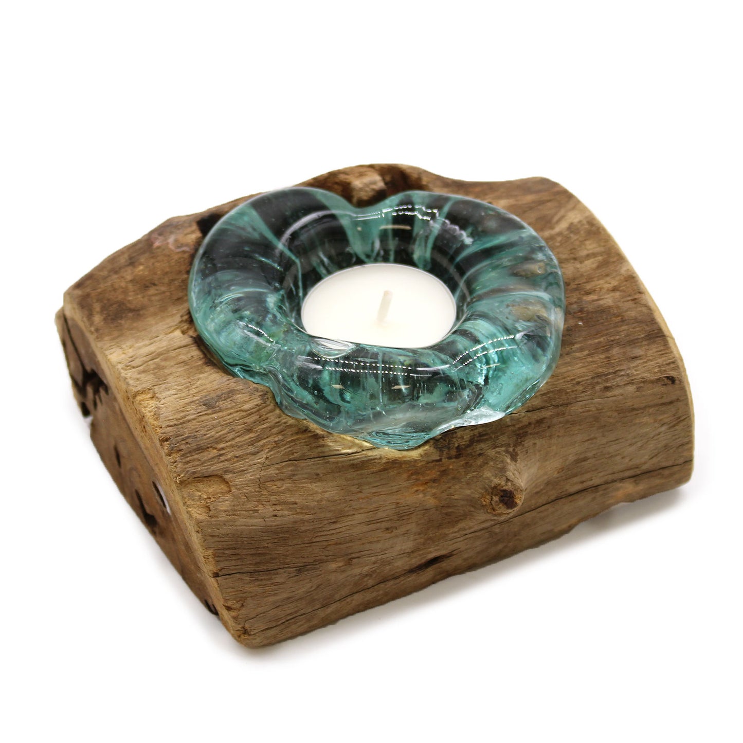 Molton Glass Candle Single Holder on Wood