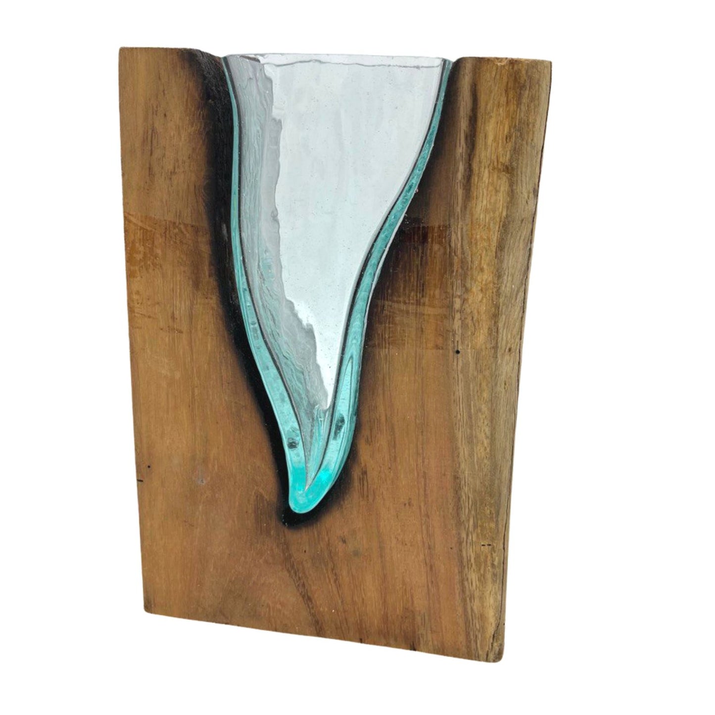 Molton Glass V-shaped Art Vase on Wood