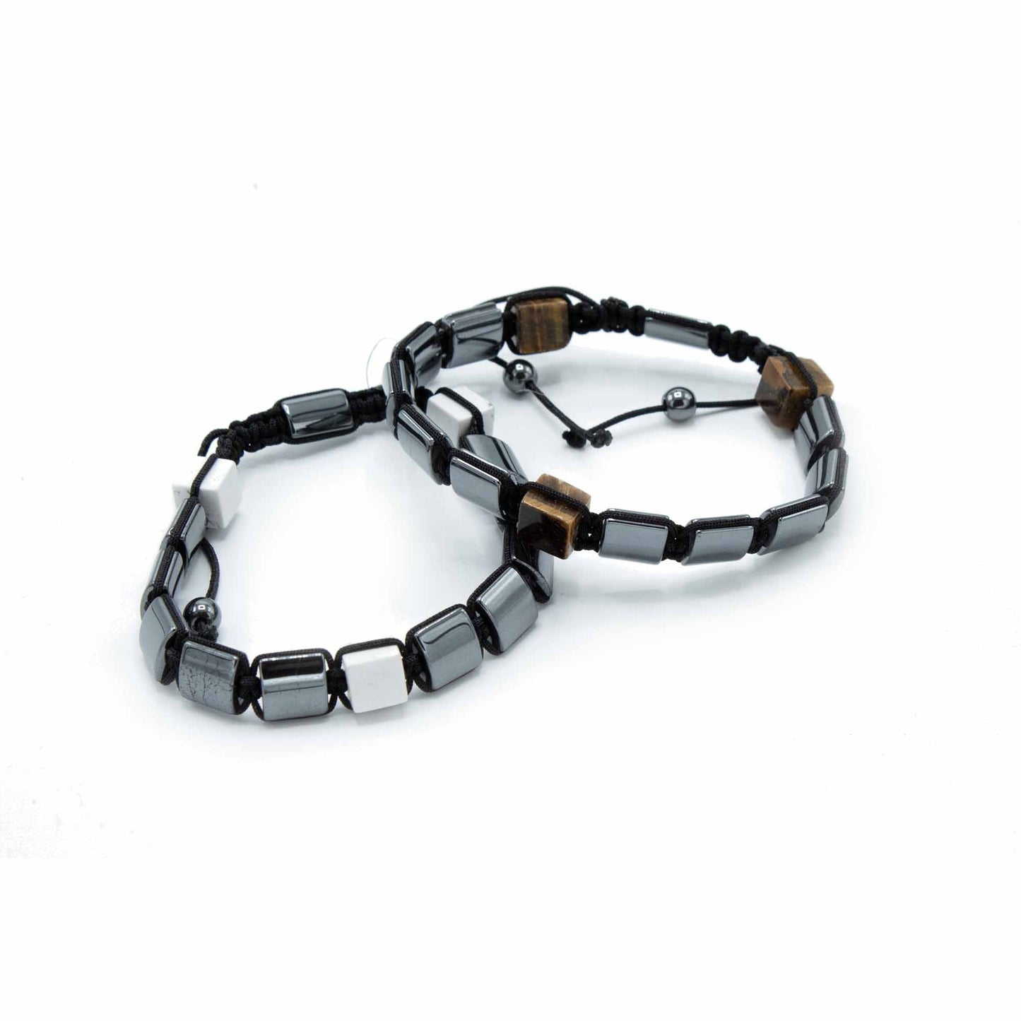 Magnetic Hematite Shamballa Bracelet -  White Jasper Cuboids