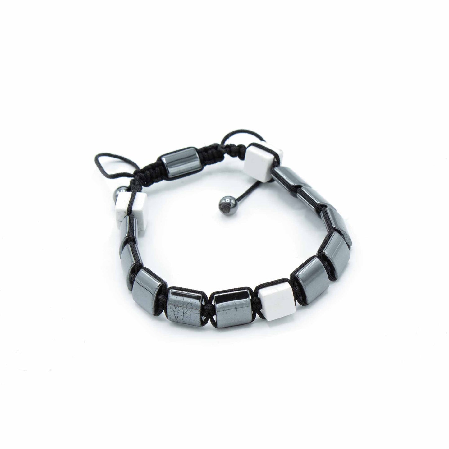 Magnetic Hematite Shamballa Bracelet -  White Jasper Cuboids