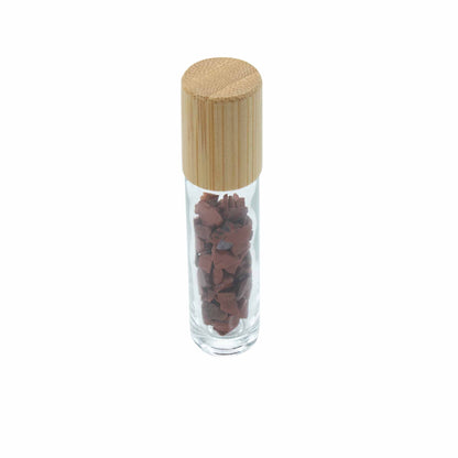 Gemstone Essential Oil Roller Bottle - Red Jasper  - Wooden Cap