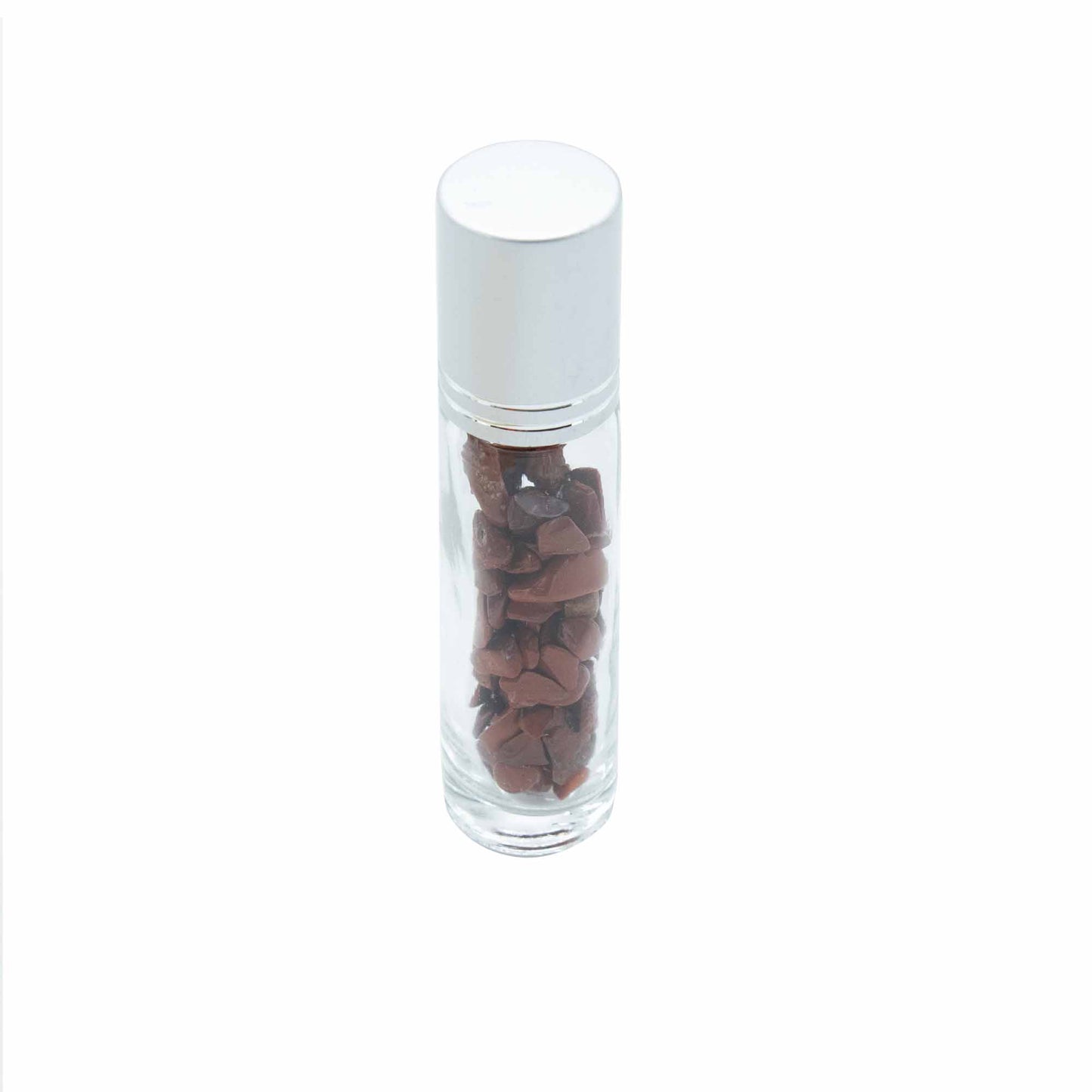 Gemstone Essential Oil Roller Bottle - Red Jasper  - Silver Cap