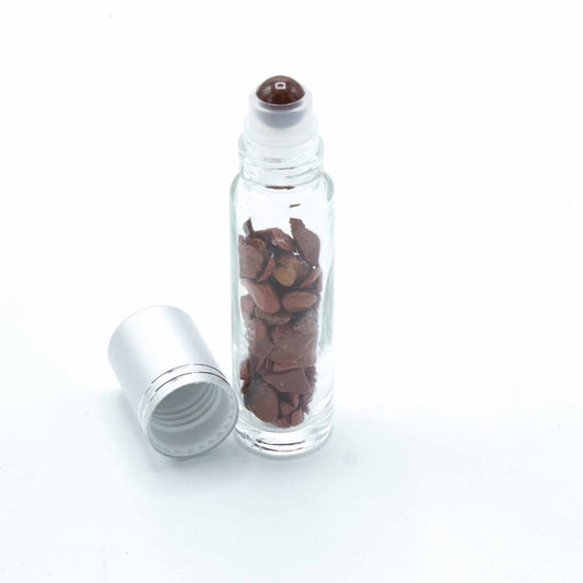 Gemstone Essential Oil Roller Bottle - Red Jasper  - Silver Cap