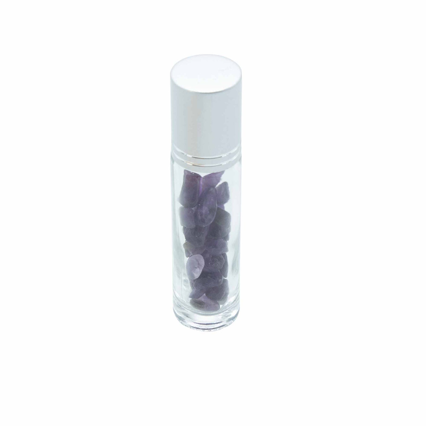 Gemstone Essential Oil Roller Bottle - Amethyst  - Silver Cap