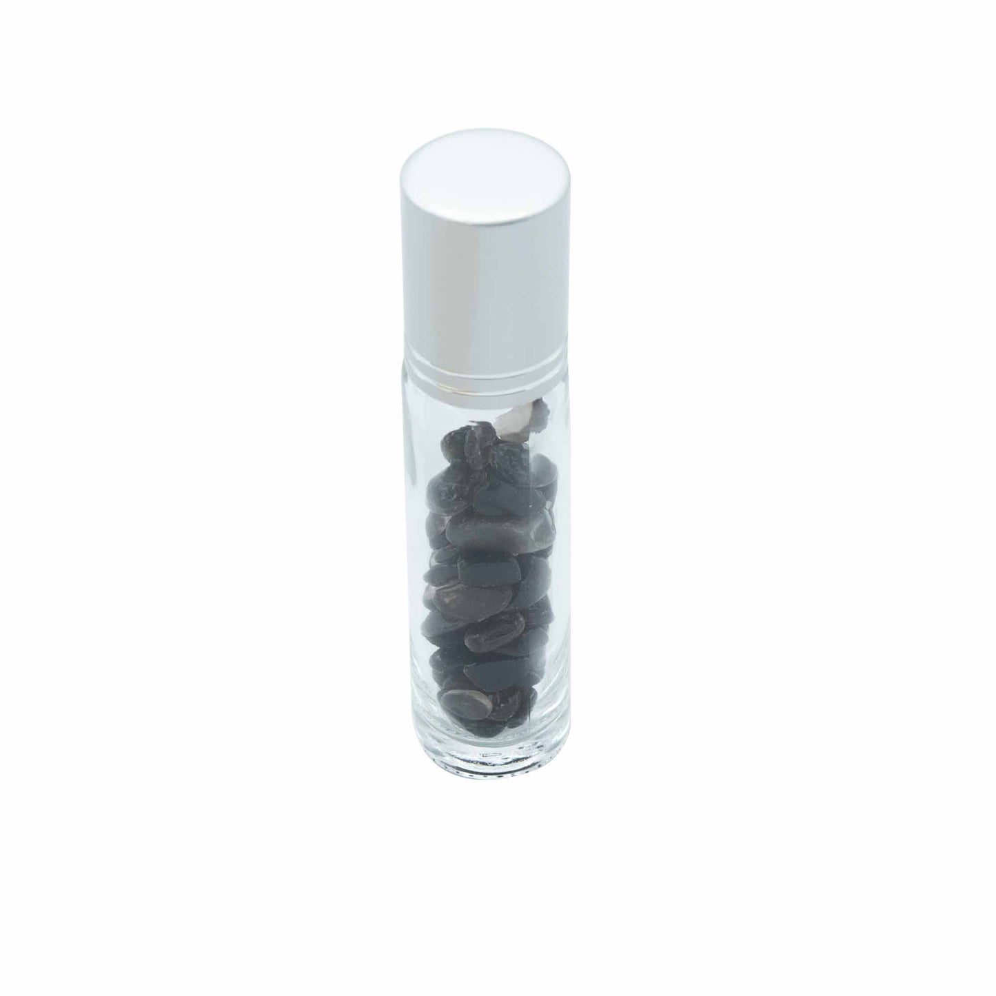 Gemstone Essential Oil Roller Bottle - Black Tourmaline  - Silver Cap