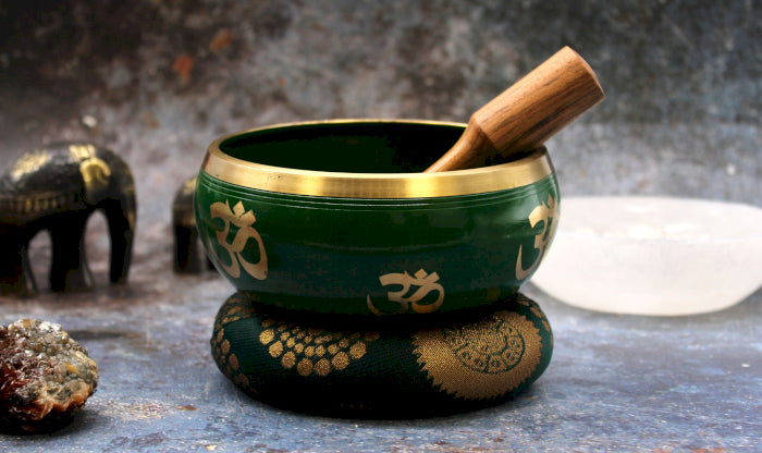 Lrg Tree of Life Singing Bowl Set- Green 14cm