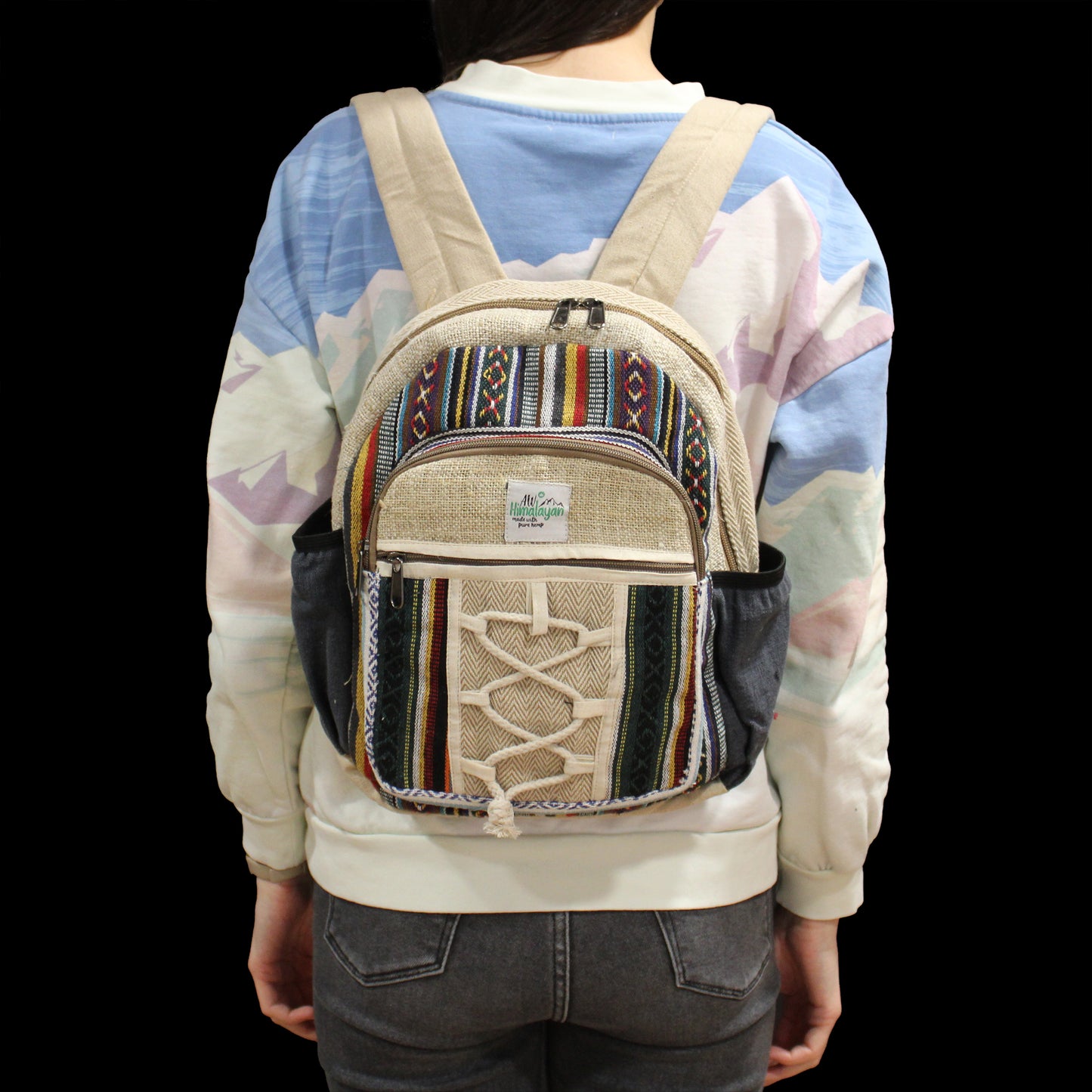 Small Hemp Backpack - Rope & Pockets Style