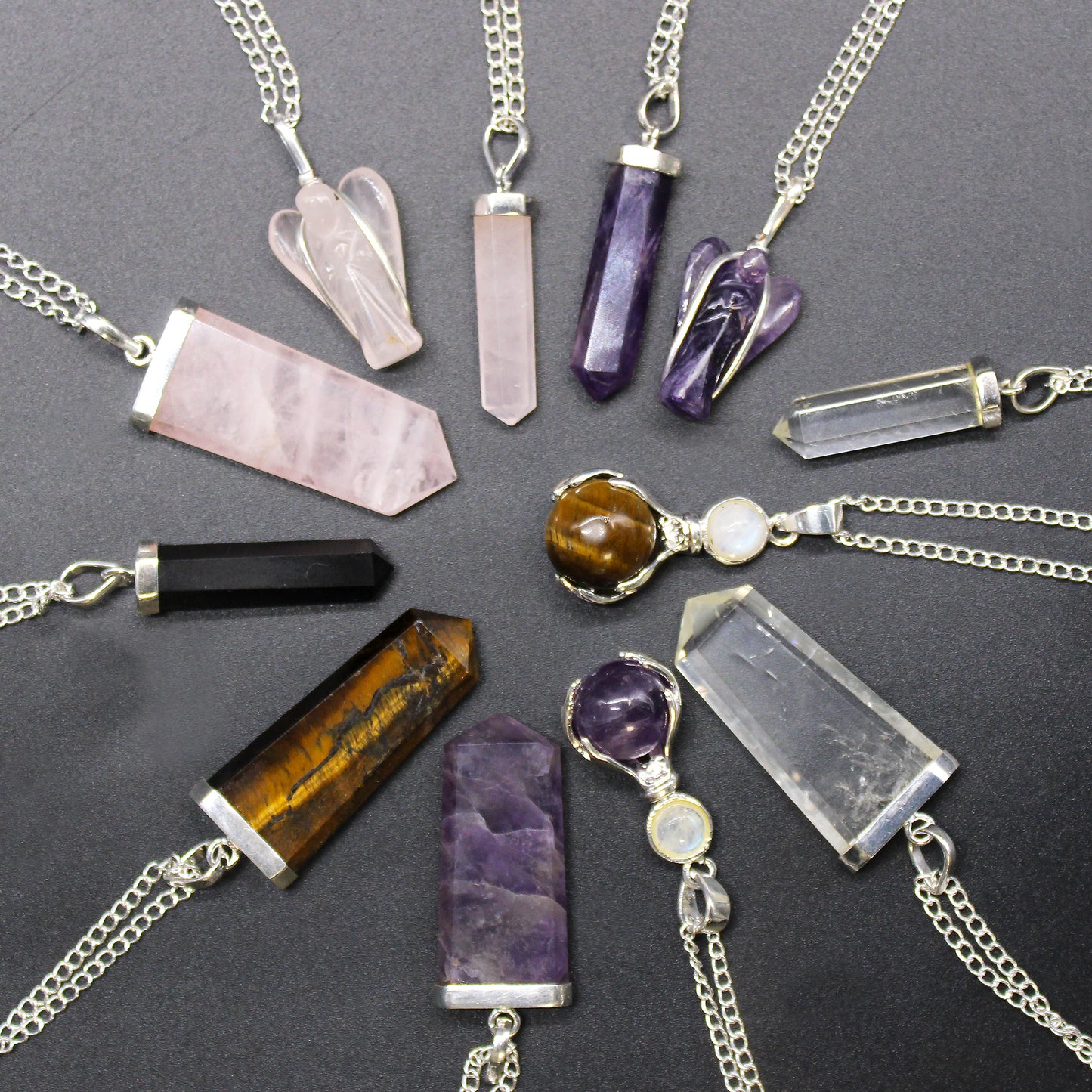 Gemstone Flat Pencil Pendant - Clear Quartz