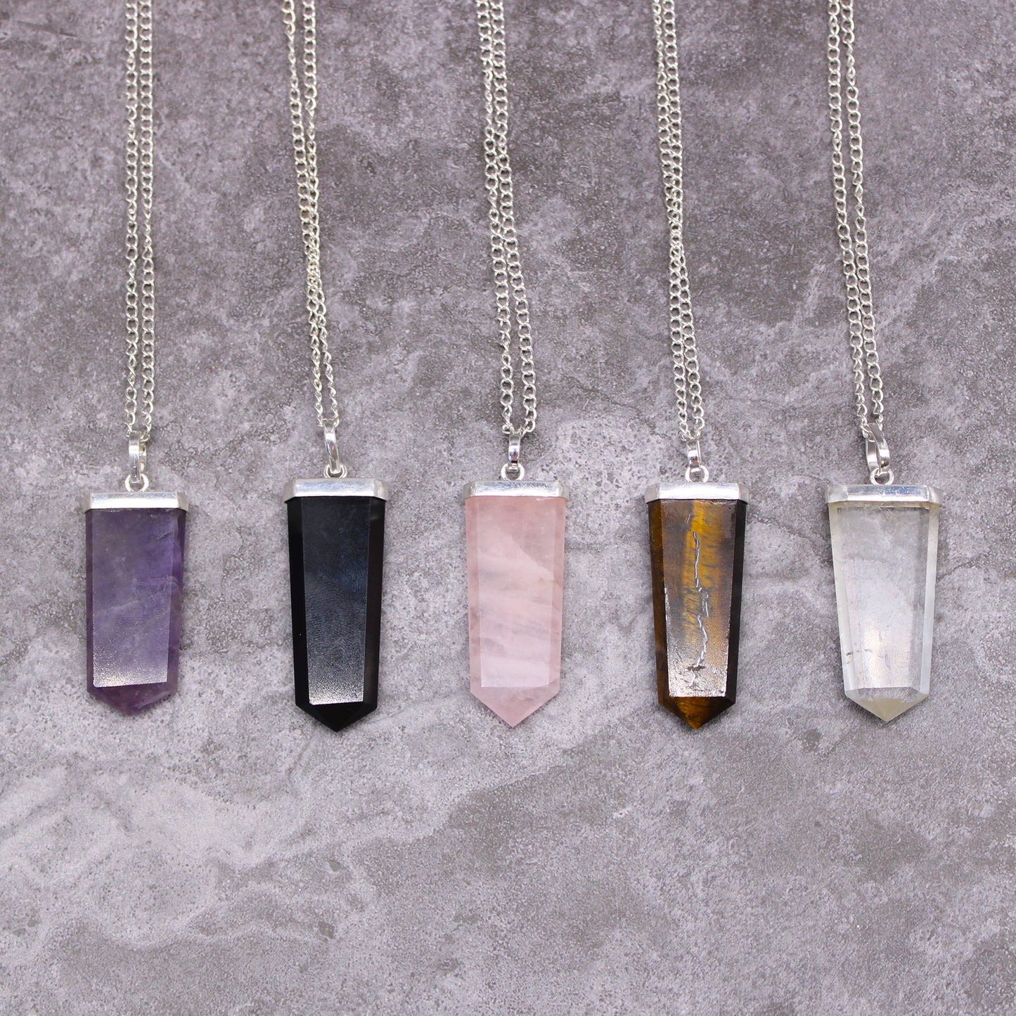 Gemstone Flat Pencil Pendant - Rose Quartz