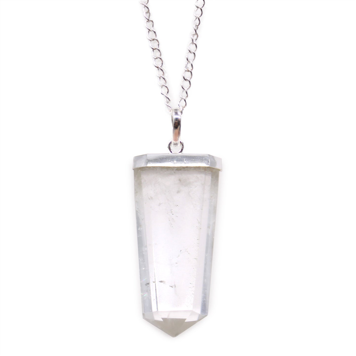 Gemstone Flat Pencil Pendant - Clear Quartz