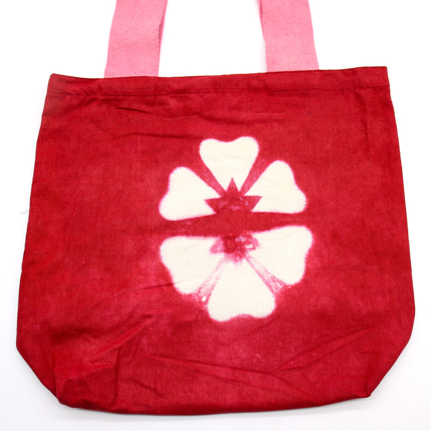 Natural Tye-Dye Cotton Bag (8oz) - 38x42x12cm - Maroon Flower - Pink Handle