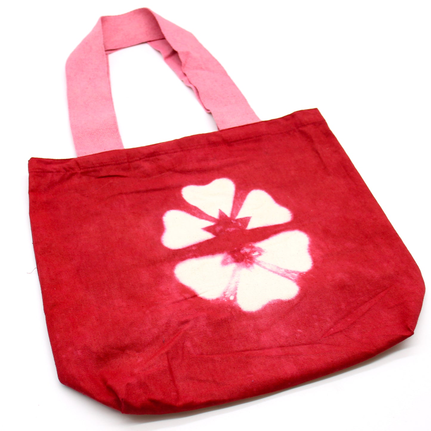 Natural Tye-Dye Cotton Bag (8oz) - 38x42x12cm - Maroon Flower - Pink Handle