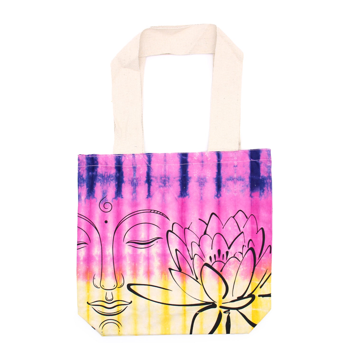 Tye-Dye Cotton Bag (6oz) - 38x42x12cm - Lotus Buddha - Multi Col - Natural Handle