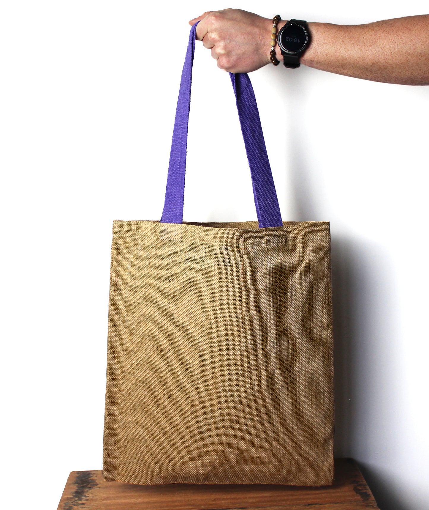 Large Jute Tote Bag - Blue Colour Handle