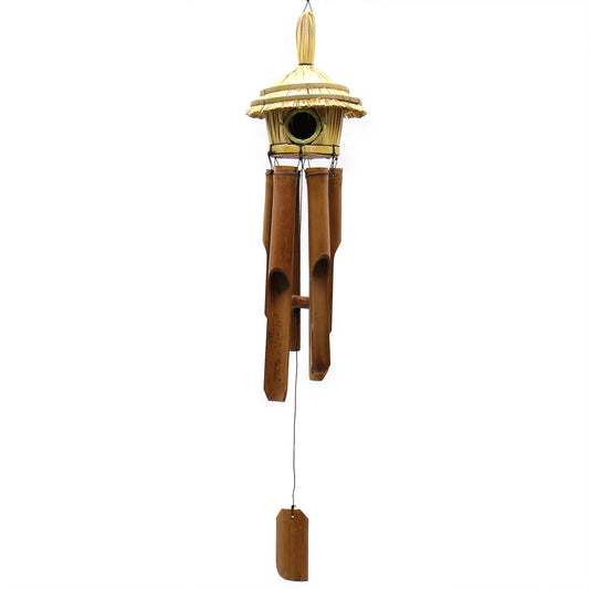 Round Seagrass Bird Box with Chimes 45x17cm