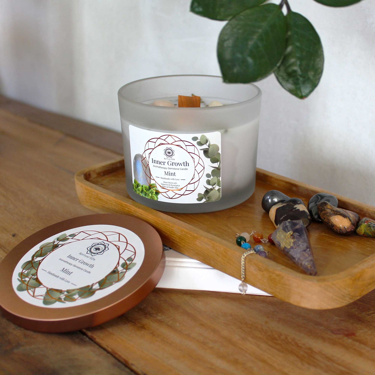 Mint and Moonstone Gemstone Candle - Inner Growth