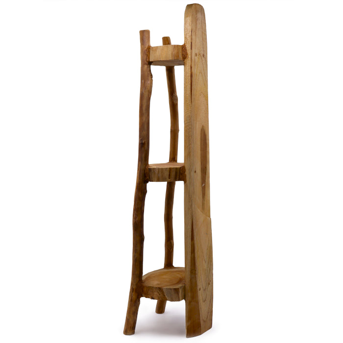 Natural Teak Corner Unit 3 Shelves - 90cm high