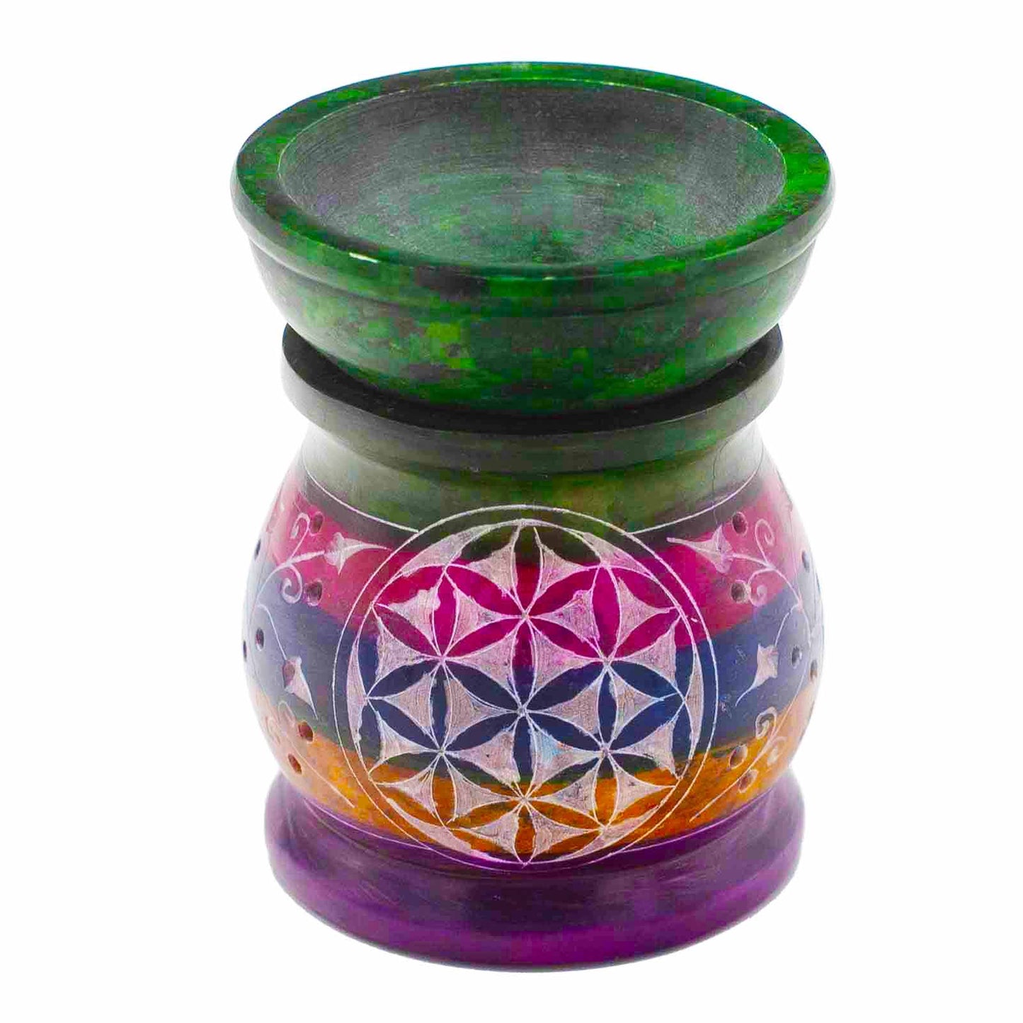 Soapstone Oil Burner 10cm - Flower of Life - Five Colours