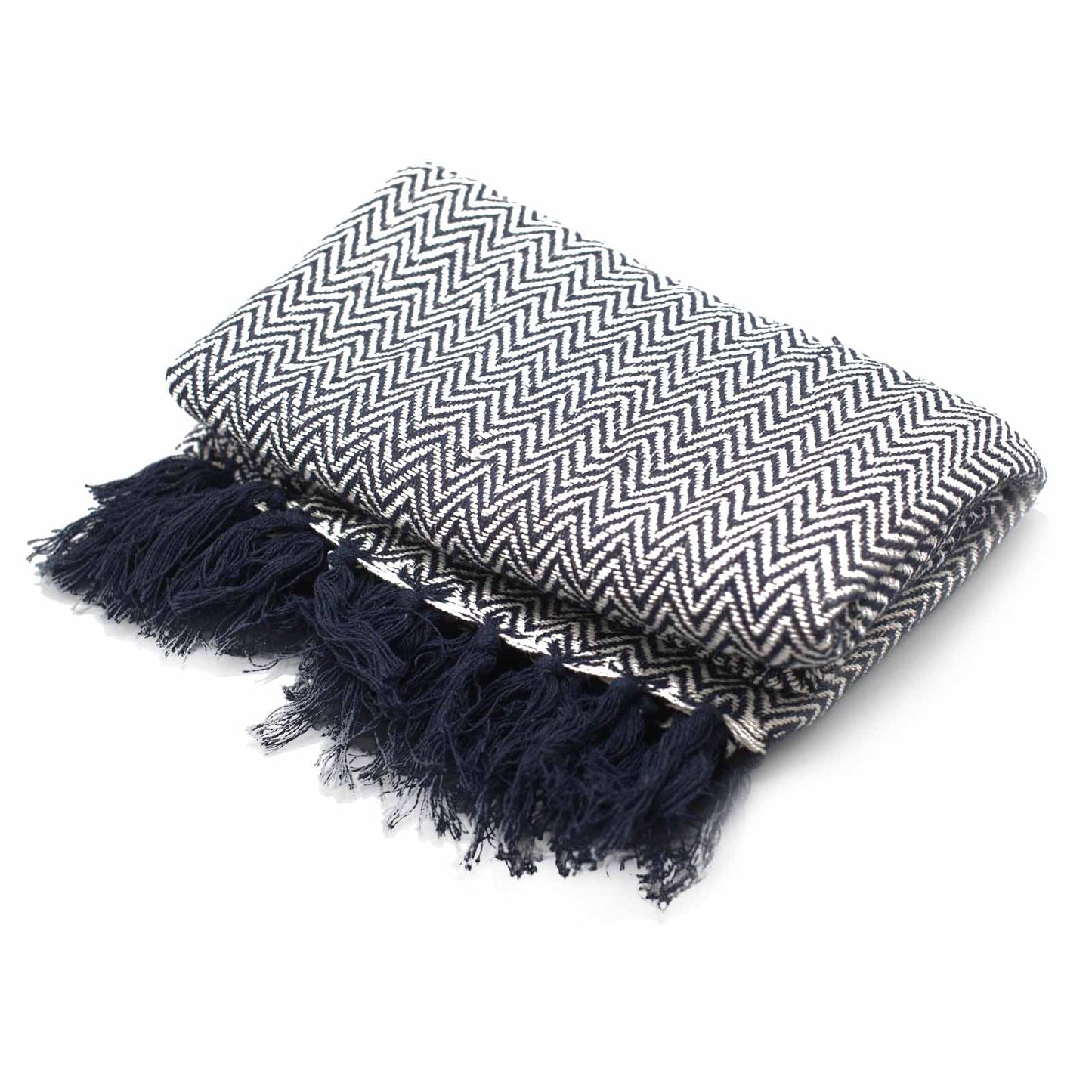 Boho Comfort Throws - 125x150cm - Navy Zigzag