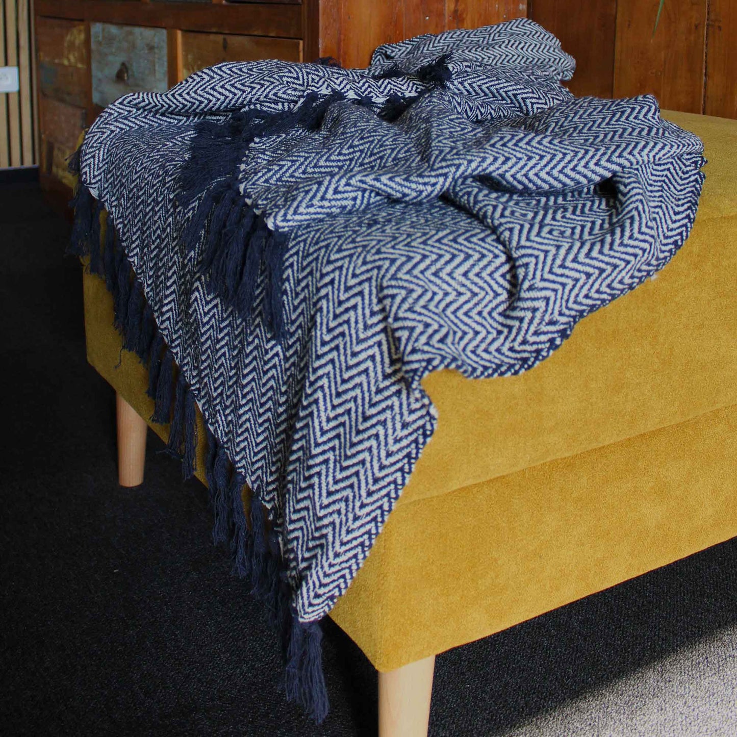 Boho Comfort Throws - 125x150cm - Navy Zigzag