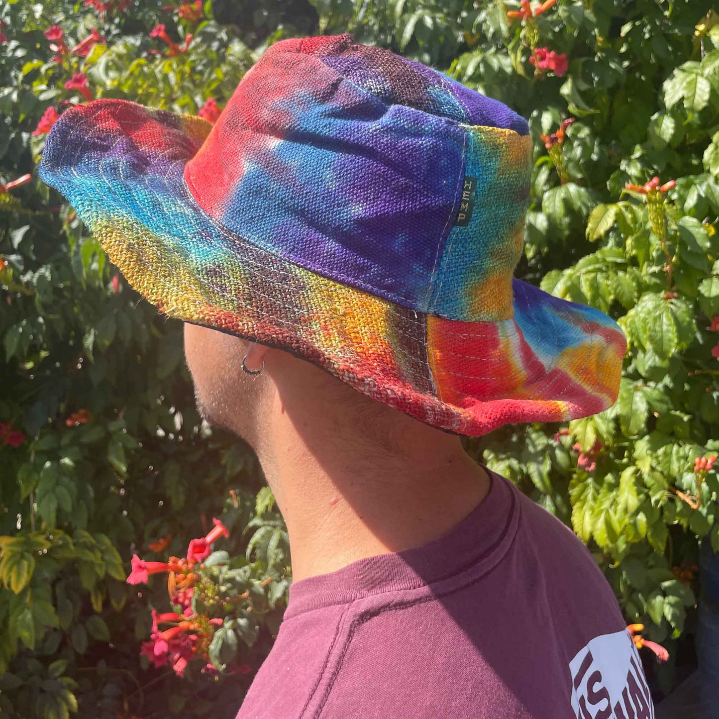 Patched and Wired Hemp & Cotton Boho Festival Hat - Tiedye