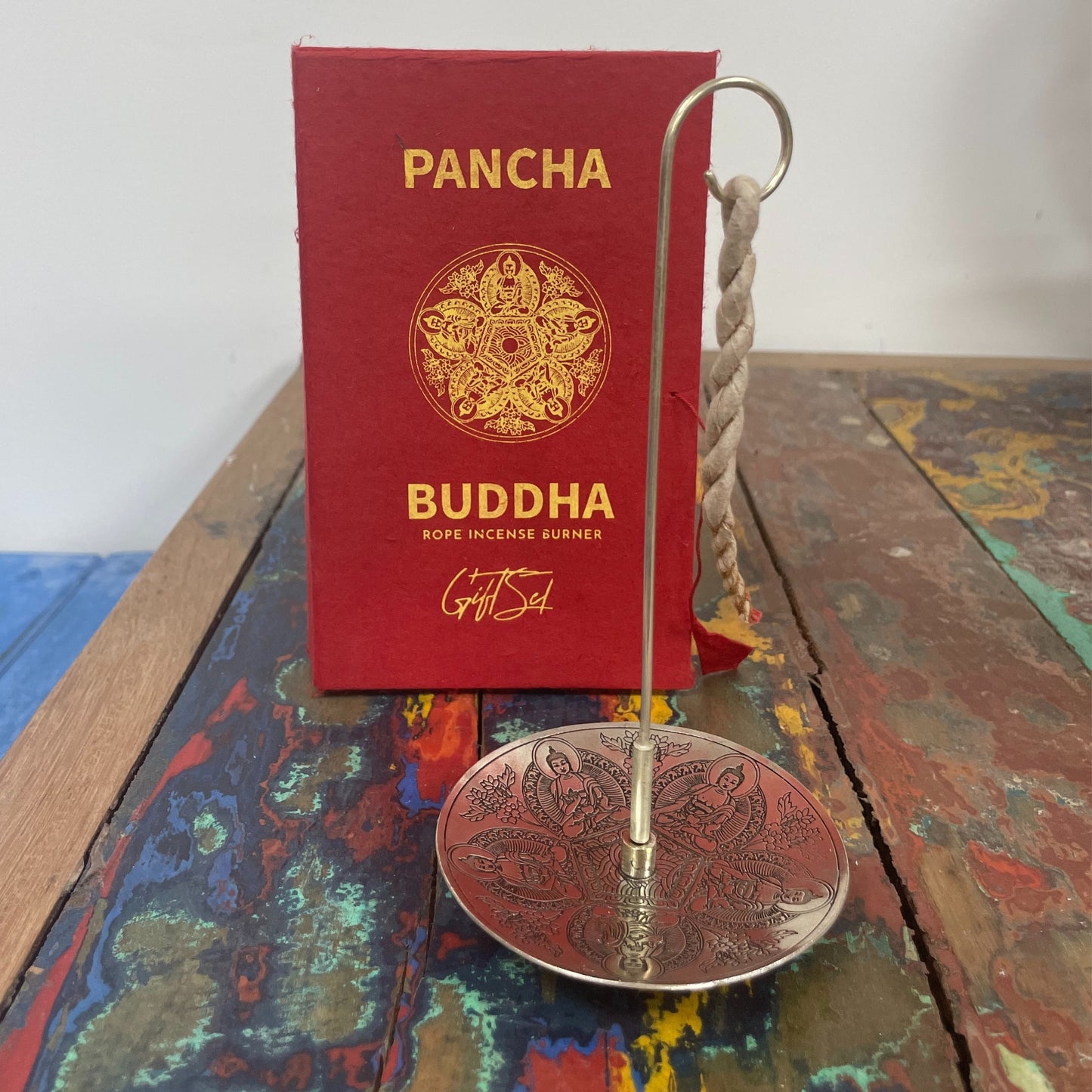 Rope Incense and Silver Plated Holder Set - Pancha Buddha