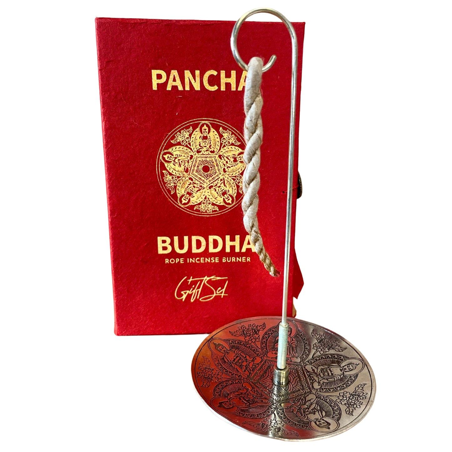 Rope Incense and Silver Plated Holder Set - Pancha Buddha