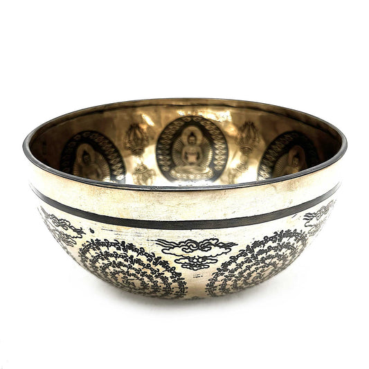 Tibetan Healing Engraved Bowl - 21cm - Om & Buddha