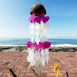 Coconut & Capiz Windchimes - Pink and White Mix Shapes - 35cm