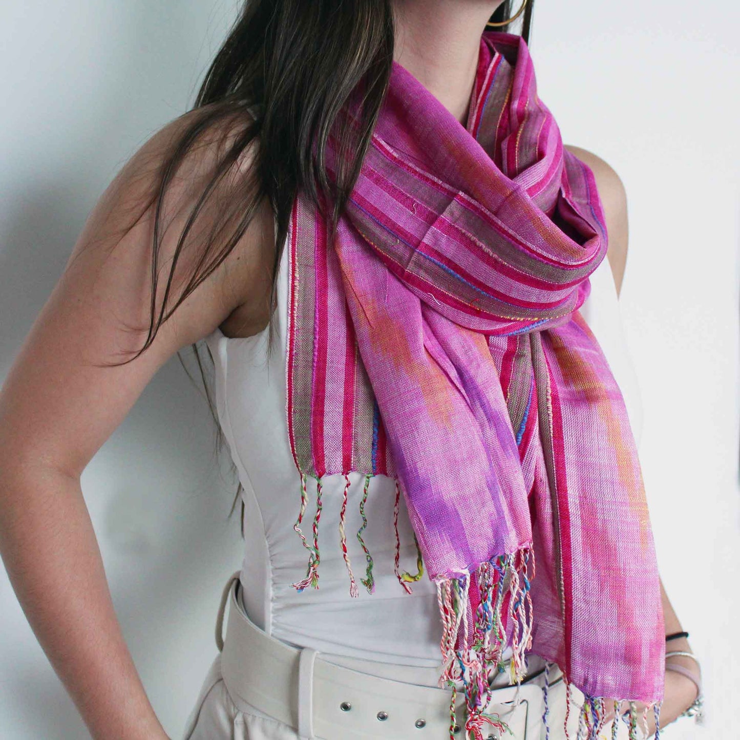 Indian Boho Scarves - 50x180cm - Random Colours With Gold Thread