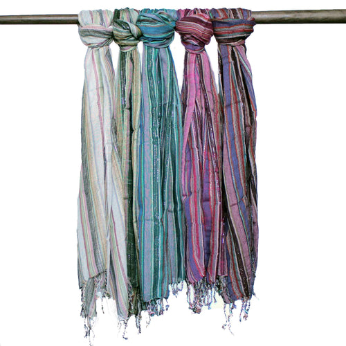 Indian Boho Scarves - 50x180cm - Random Colours With Gold Thread