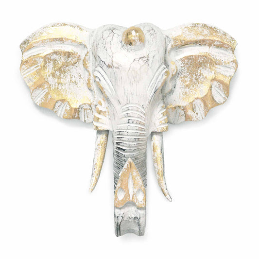 Large Elephant Head - Gold & Whitewash