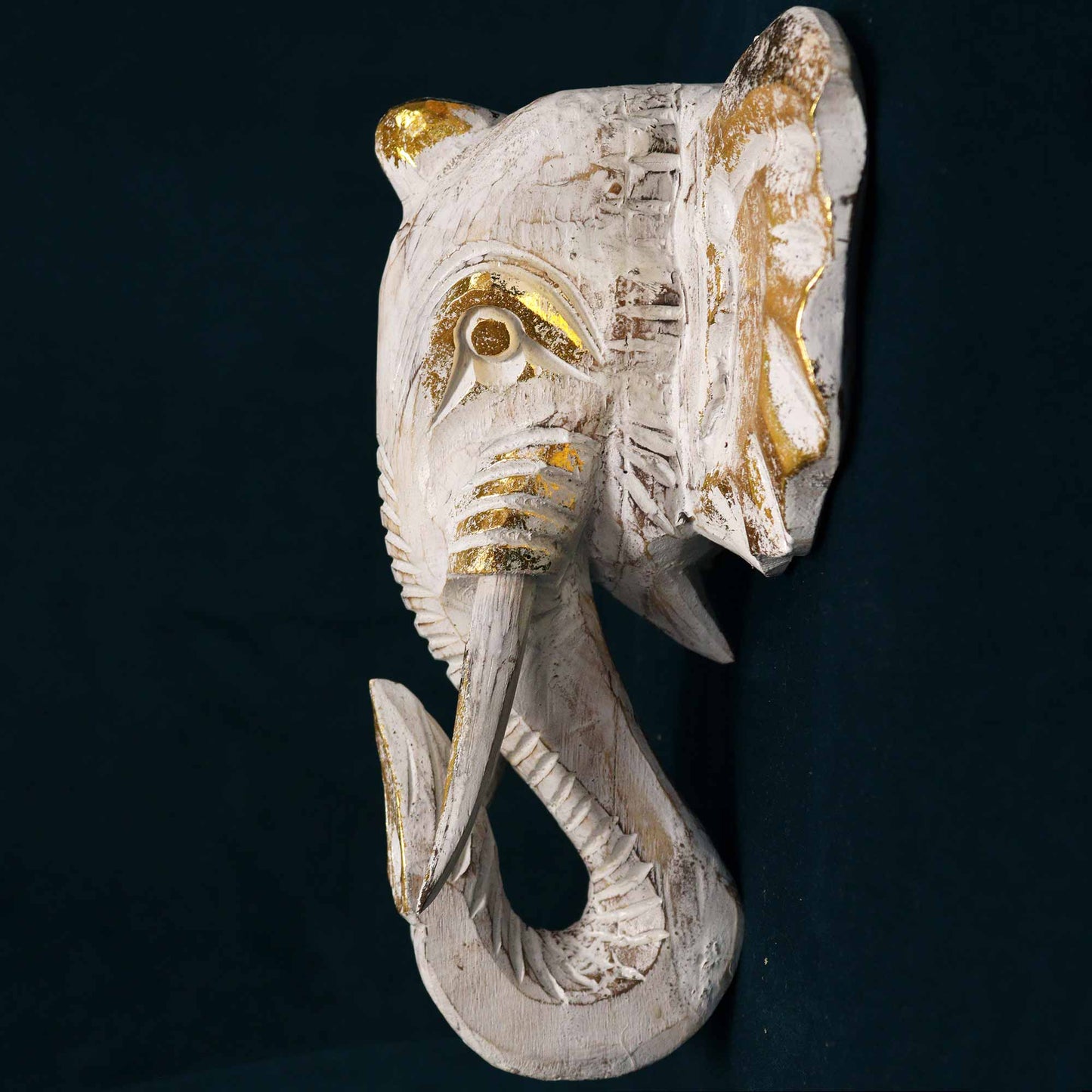 Large Elephant Head - Gold & Whitewash