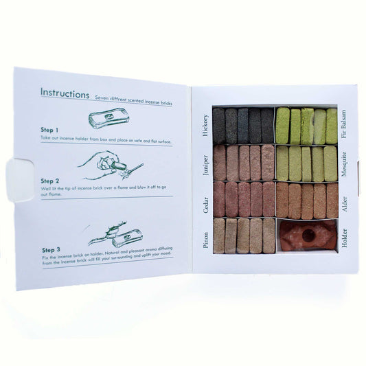 Gift Set of 70 Incense Smudge Bricks and Burner - 7 Earthy Himalaya Incenso