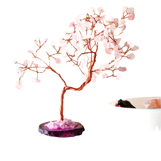 Lrg Gemstone Tree - Rose Quartz on Pink Agate Base (100 stones)