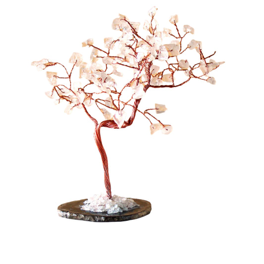 Lrg Gemstone Tree - Clear Quartz on Black Agate Base (100 stones)