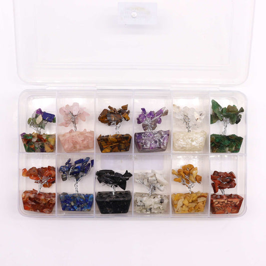 Box of 12 Mini Gemstone Trees On Orgonite Base - Assorted Mix (15 stones)