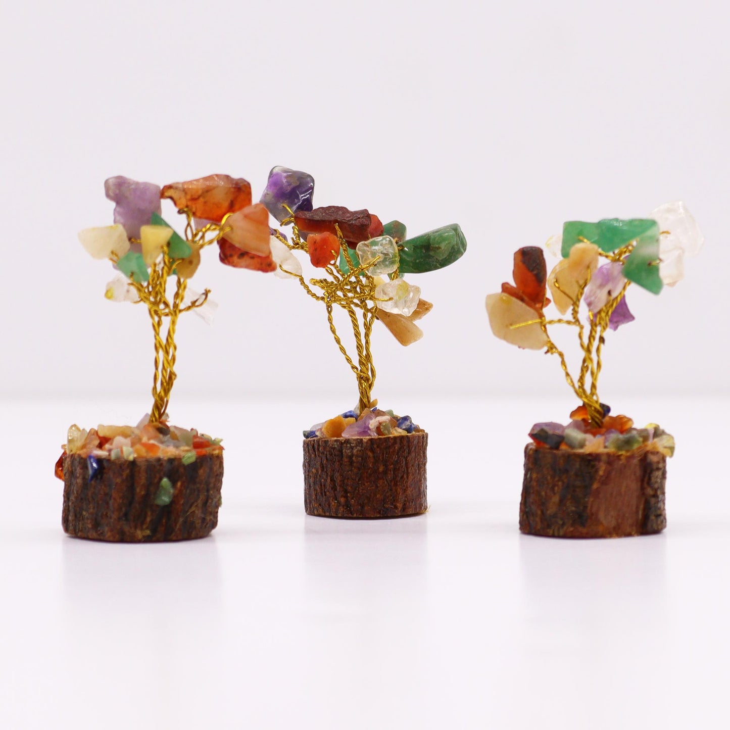 Mini Gemstone Trees On Wood Base - Multi Stones (15 stones)