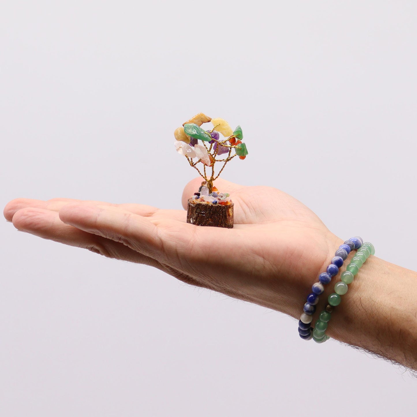 Mini Gemstone Trees On Wood Base - Multi Stones (15 stones)