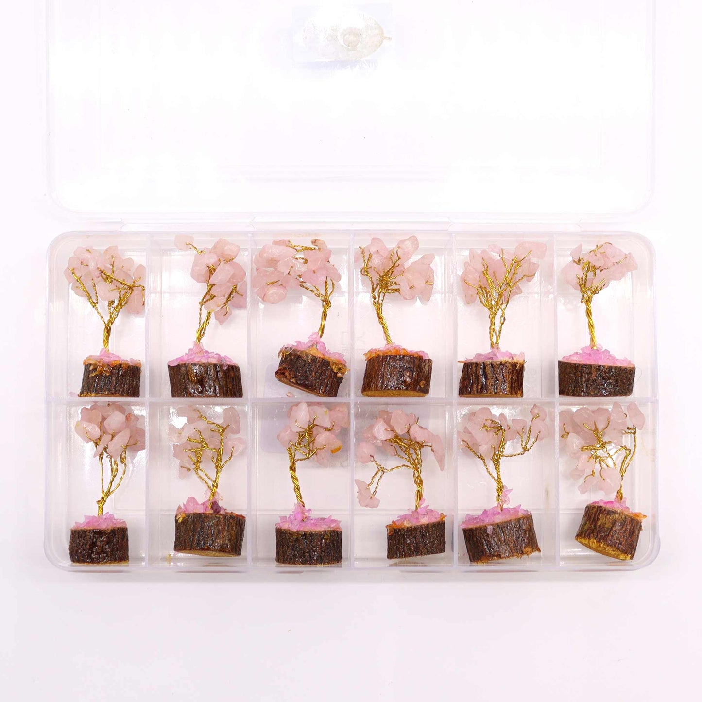 Mini Gemstone Trees On Wood Base - Rose Quartz (15 stones)