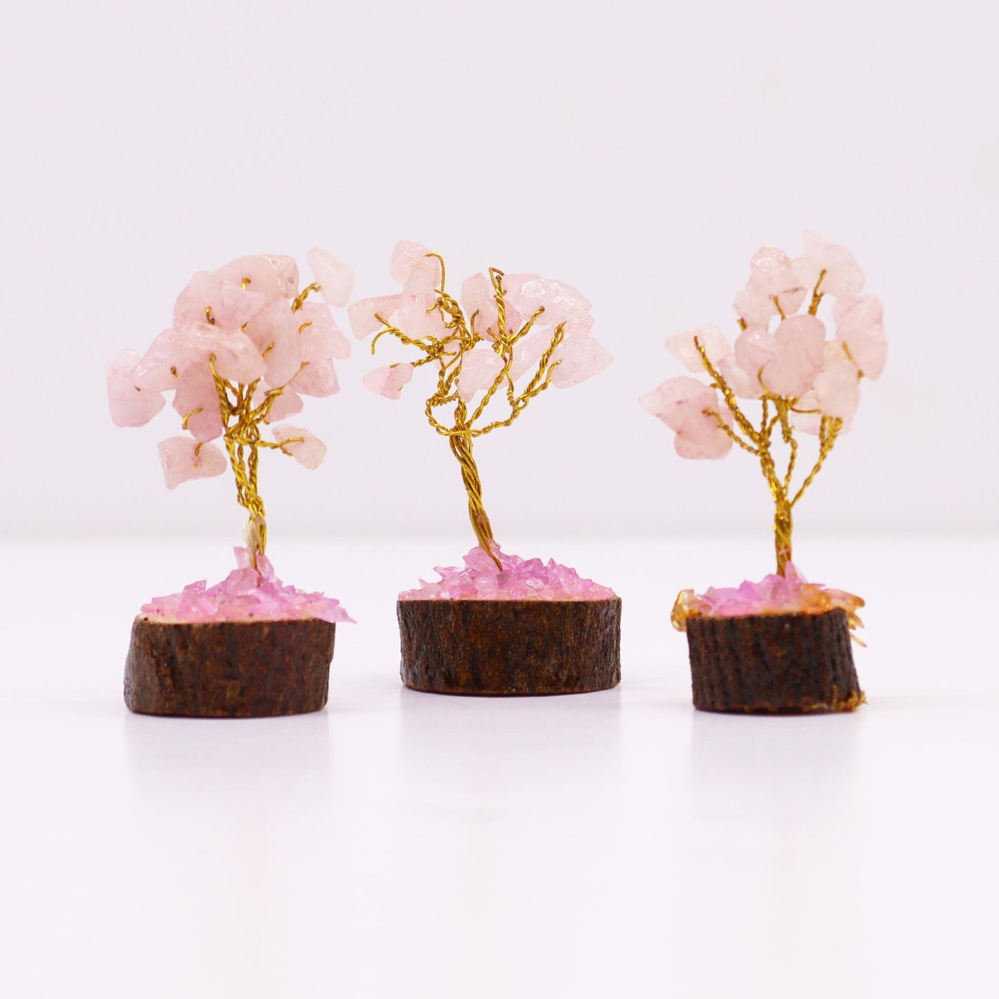 Mini Gemstone Trees On Wood Base - Rose Quartz (15 stones)